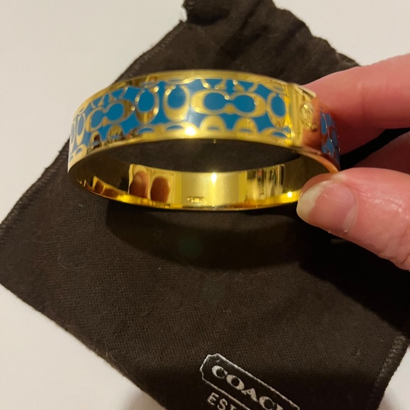 Authentic Coach Gold & Blue Signature Kissing CC’s Bangle Bracelet Small - Picture 3 of 8